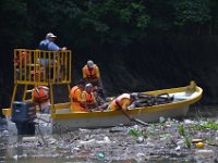Mit der Motorsäge bei der Arbeit.